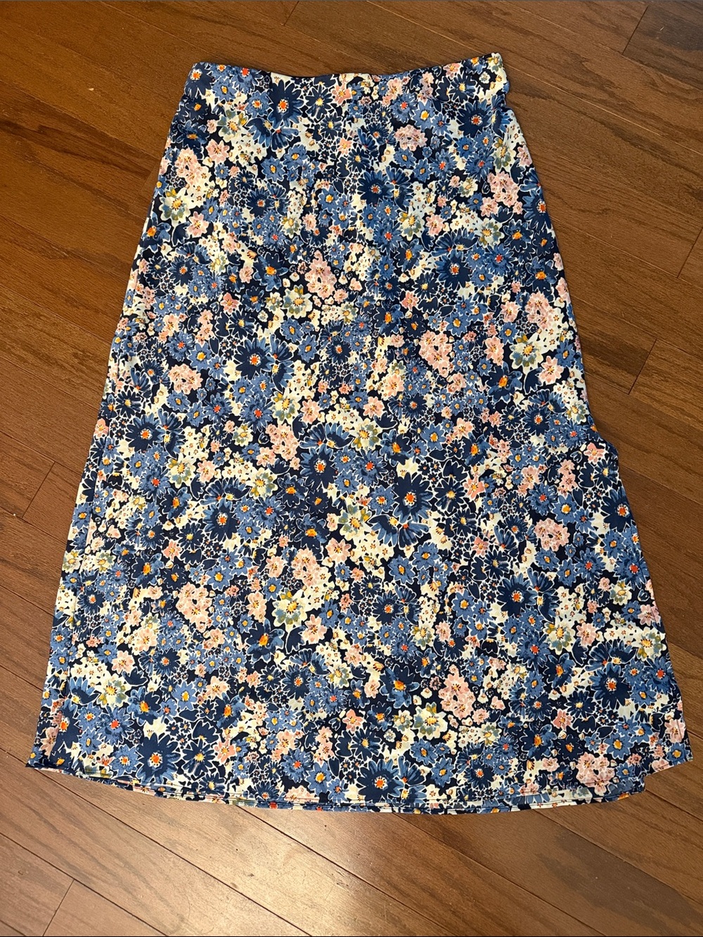 LOFT Floral Skirt in Navy with Pastel Accents